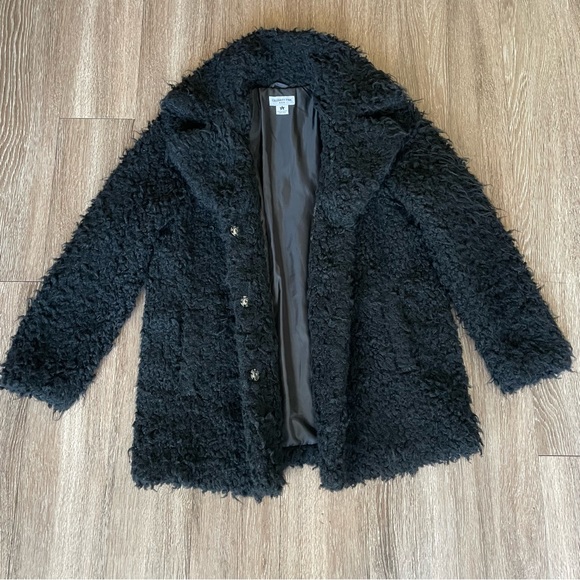 Celebrity Pink Black Teddy Coat Pea Coat Single Breasted Button Winter Large - Picture 7 of 15